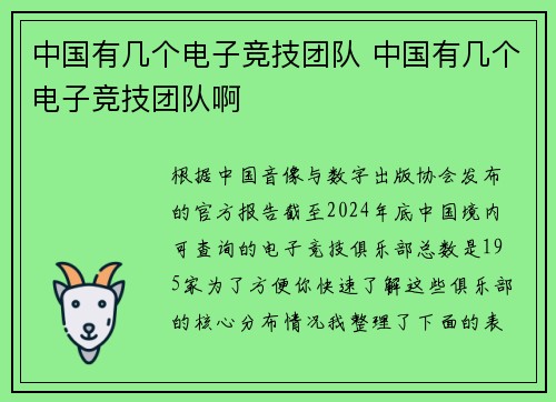中国有几个电子竞技团队 中国有几个电子竞技团队啊
